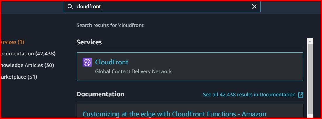 Picture showing the cloudfront service in the search box